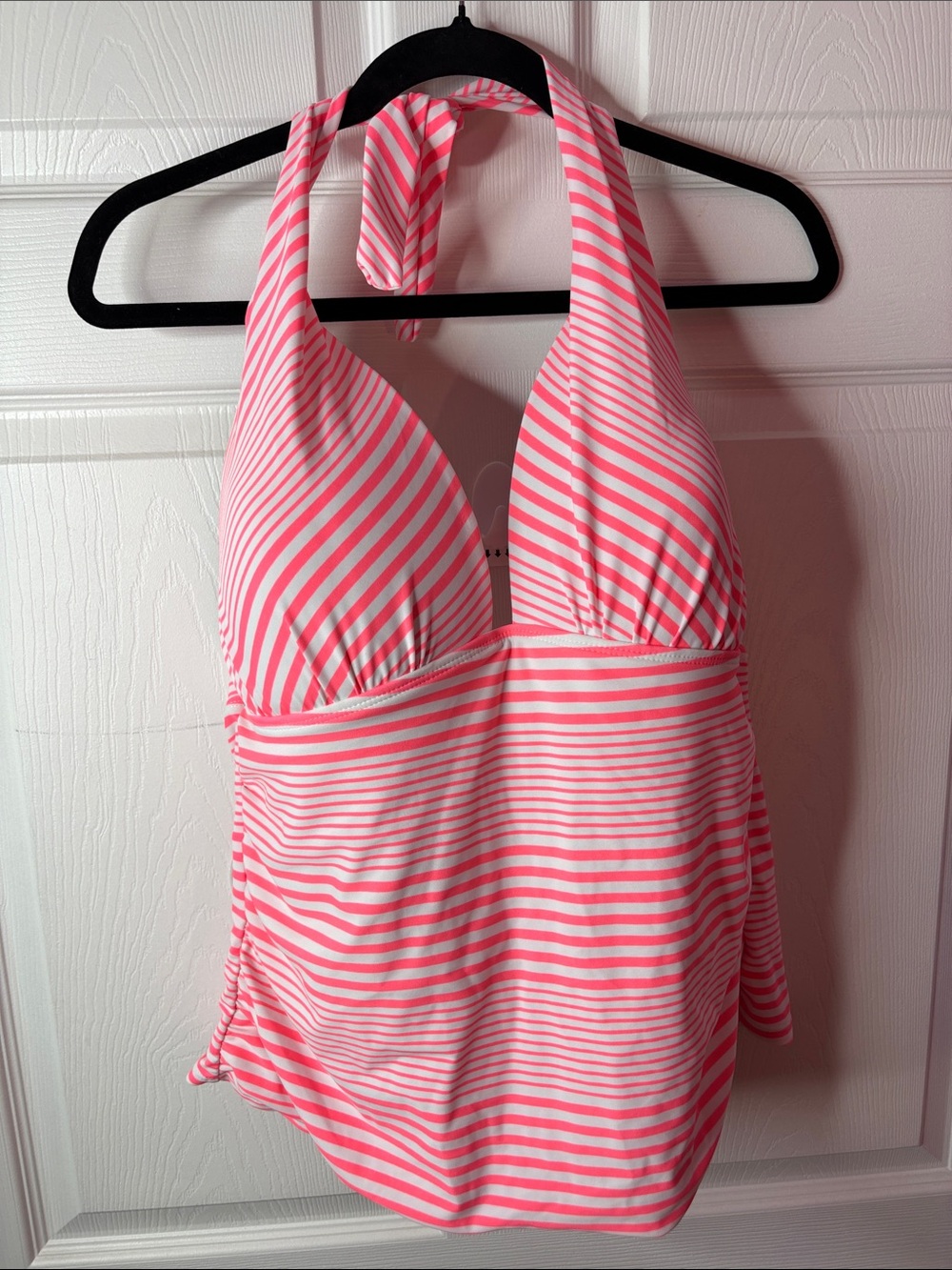 Catalina Pink and White Striped Halter Tankini Top